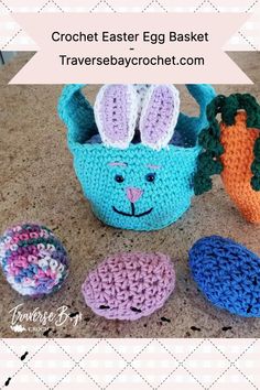 crocheted easter baskets with bunny ears and carrots