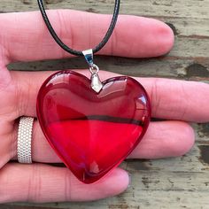 Red Heart Glass Necklace 42mm Deep Red Large Heart Pendant on - Etsy Ecuador Red Heart Charm Necklace For Gift, Red Heart Necklace For Gifts, Red Heart Necklace For Gift, Red Heart Cut Necklace For Gift, Handmade Red Heart Necklace For Valentine's Day, Red Heart Pendant Necklace Gift, Heart-shaped Resin Jewelry For Valentine's Day, Heart Shaped Resin Jewelry For Valentine's Day, Red Double Heart Necklace For Valentine's Day