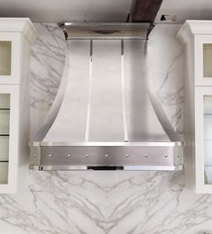 Curved Brushed Stainless Steel Custom Kitchen Hood Custom Kitchen Hood, Metal Range Hood, Copper Hood, Steel Range Hood, Custom Range Hood, Kitchen Hood, Stainless Steel Range, Elegant Mirrors, Kitchen Hoods