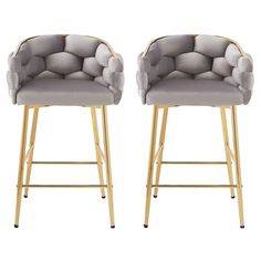 two grey velvet bar stools with gold legs