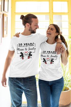 Best Friend Matching Shirts, Disneyland Couple shirts, Mickey and Minnie couple shirts, Aniversary Family Shirts, Mickey Minnie Travel shirt Matching Shirts - The perfect gift for your vacation or party. 4XL and 5XL Unisex shirts are Gildan. If you need a shirt in a color not listed, please contact me. HOW TO ORDER: 1- Choose your t-shirt size and color (size charts available in the listing) 2- Enter personalization (if available) 3- Click add to cart. If you need more products add all of them b White Graphic Print Shirt For Anniversary, White Graphic Print Top For Anniversary, Anniversary Crew Neck Shirt With Graphic Print, Casual Short Sleeve Shirt For Anniversary, Anniversary Graphic Print Crew Neck Shirt, White Letter Print Shirt For Anniversary, Casual White Shirt For Anniversary, White Casual Shirt For Anniversary, Family Matching Crew Neck Tops For Anniversary