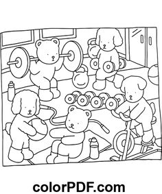 coloring pages for kids with teddy bears in the room and on the floor, one is holding