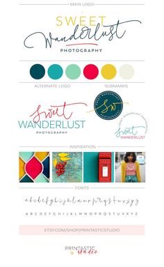 the font and color scheme for sweet wanderlust photography