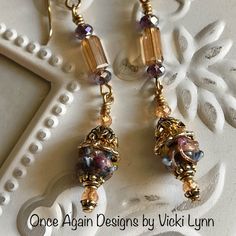 Victorian Style “Take The Cake” Dangle Earrings Hand Created With Love And Care - Once Again Designs By Vicki Lynn Beautiful Victorian Style Limited Edition Earrings Featuring Vintage Wedding Cake Beads Accented With Crystal Beads And Gold Tone Findings. This Pair: - Vintage Wedding Cake Beads. - Vintage And New Crystal Glass Beads. - New And Vintage Gold Tone Metal Findings. - 14k Gold Filled French Hook Ear Wires With Heishi Bead; Pair Include Small Gummy Backings. - Length: Approximately 2-1/ Heishi Earrings, Victorian Style Earrings, Jewel Earrings, Vintage Wedding Cake, Assemblage Earrings, Earrings Diy Handmade, Boho Beads, Earring Inspiration, Beaded Necklace Patterns