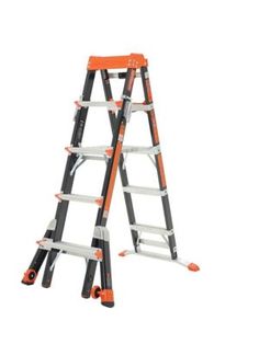 two ladders with orange and black handles on each side, against a white background