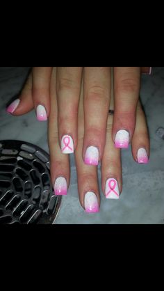 This look could be adjusted for any of the ribbons and any of their corresponding colors! This is a really positive way to show support. Alabama Nails, Best Nails Design, Pink Ribbon Nails, Gold Gel Nails, Pink Tip Nails, Girls Nail Designs, Female Hygiene, Beachy Nails, Pastel Nails Designs