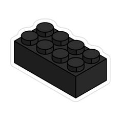 a black lego block sticker sitting on top of a white surface with lots of circles