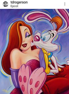 an image of a cartoon character kissing a bunny on the nose with another character in the background