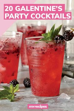 the cover of myrececes magazine features two glasses filled with drinks and berries