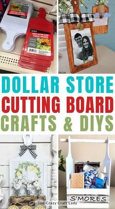 dollar store cutting board crafts and diy's are featured in this collage