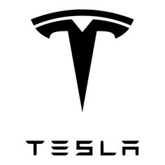 the tesla logo is shown in black and white