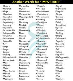 a list of words that are important to each individual in the poem, which includes