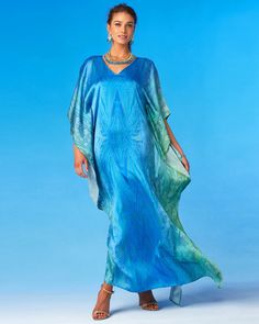 NicoBlu® Delfina Silk Kaftan in Sea Nymph Blues Festive Turquoise Bohemian Dress, Blue Summer Evening Kaftan, Fitted Silk Blue Kaftan, Blue Kaftan For Spring Evening, Fitted Blue Silk Kaftan, Blue Kaftan For Evening In Spring, Blue Evening Kaftan For Spring, Sea Nymph, Casual Luxe