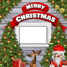 a christmas photo frame with santa claus and reindeer