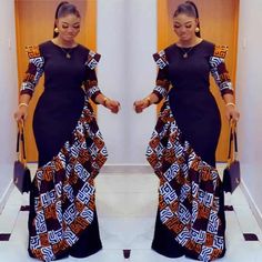 style chaud crew-cou impression noir patchwork manches longues maxi hiver femmes longues robes| Alibaba.com Long Kitenge Dresses, Dressing Styles For Women, African Print Long Dress, African Party Dresses, Dress Ankara, Best African Dresses