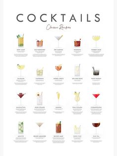 a poster with different types of cocktails on it's sides and the words cocktails written below