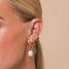 Essential Gold Huggies | Astrid & Miyu Earrings Astrid And Miyu Earrings, Astrid And Miyu Ear, Gold Earring Stack, Minimalist Ear Piercings, Grid Template, Gold Huggie Earrings, Conch Jewelry, Earring Stack, Gold Huggies