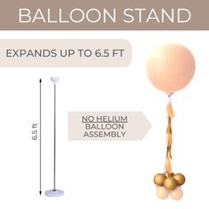 balloon stand with balloons attached to it and measurements for each balloon, including the height