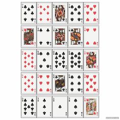 playing cards with different designs and colors on each card, all showing the same design