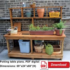 potting table plans, pdf digital dimensionss 692 x 7600 h