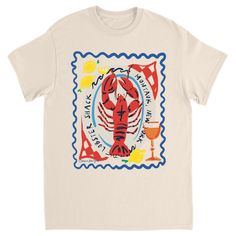 The perfect shirt for summer! Featuring a plate of lobster from Montauk, New York! Illustrated design by Noun New York! I like to think of my tees as wearable art! Illustrated with fun graphics for all summer long. Perfect to pair with boxer shorts or a maxi skirt. Fit: Unisex fit Material: Comfy Cotton In an effort to eliminate waste & stay sustainable, each shirt is made-to-order. Since it's made for you, we do not accept returns or refunds. Please make sure you put in the correct shipping add Fun Tshirt Designs, Maxi Skirt Fit, Beach Shirt Design, Lobster Shirt, Montauk New York, Lobster Art, Lobster Shack, Runway Inspiration, Skirt Aesthetic