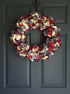 The 28 Best 4th Of July Wreath Ideas To Show Your American Spirit Hydrangea Wreath Summer, Blue Hydrangea Wreath, Red White Blue Wreath, Artificial Hydrangeas