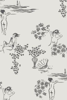 a wallpaper with people and flowers on it