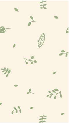 a wallpaper with leaves on it in green and cream colors, the background is light beige