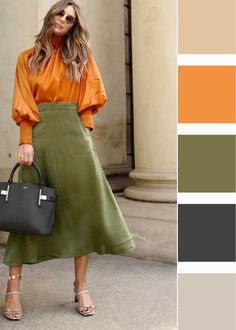 Colour Combinations 2023, Orange Clothes Combination, Trending Color Combinations, Colour Combination With Orange, Orange Combination Dress, Orange Colour Combinations, Everyday Outfits Women, Orange Outfit Ideas, Orange Color Combinations