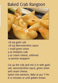 the recipe for baked crab rangoon is shown in an image above it's description