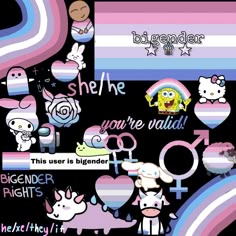 an assortment of stickers on a black background with rainbows, unicorns and hearts