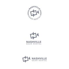 the logo for nashville gear rentals is shown in three different colors and font options