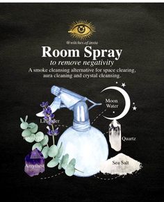 Negative Energy Spell, Energy Spell, Room Spray Recipe, Cleanse Your Aura, Witch Room, Cleansing Spray