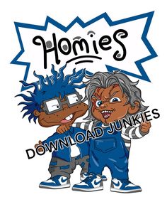 an image of two cartoon characters with the words home's download junkies