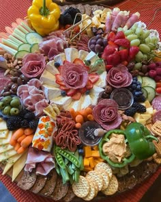 a platter filled with lots of different types of food