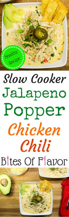 the slow cooker jalapeno popper chicken chili bites of flavor is ready to be eaten