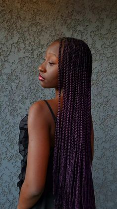 #braidsforblackwomen Dark Purple Braids For Black Women, Dark Purple Knotless Braids, Dark Purple Hair Black Women, Purple Hair Braids, Purple Knotless Braids, 2025 Nails