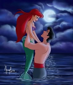 the little mermaid is being hugged by her father