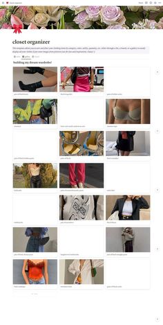 aesthetic that girl pinterest outfits closet wardrobe organizer free notion template Girls Closet Organization, Clothing Templates, Wardrobe Organizer, Outfit Planner, Closet Wardrobe, Fashion Templates, Digital Closet, Fashion Cover, Notion Template