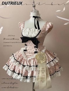 Women's Elegant Dresses Sweet Cute French Retro Girl Doll Sweetheart Pink Polka Dot Splicing Lace Vestidos Retro, Pink Polka Dot Dress, Retro Girl, French Retro, Retro Girls, Lace Bow, Dress With Sleeves, Party Look, Lace Bows