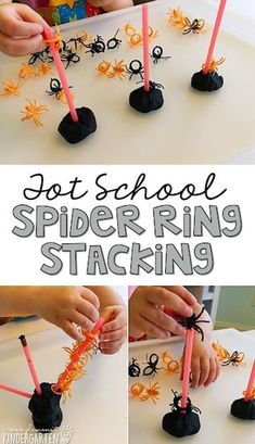 this spider ring stacking activity is perfect for kids to do with their halloween decorations