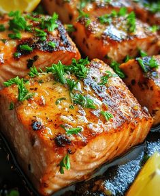 grilled salmon with herbs and lemon slices