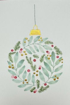 Ornament Watercolor Painting, Easy Watercolor Christmas Cards Tutorial, Bauble Painting Ideas, Christmas Watercolor Paintings Easy, Watercolor Holiday Cards, Hygge Christmas, Learn Watercolor Painting, Modern Christmas Cards, Christmas Calligraphy