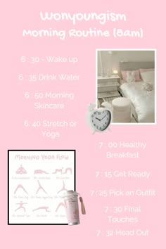 #wonyoung #ive #soft #wonyoungism #morningrountine #morning #daily #workout #yoga #health Wonyoung Workout, Wonyoungism Workout, School Bag Organization, Pink Exercise, Glow Up Plan, Habits Motivation, Morning Yoga Flow, Morning Stretches