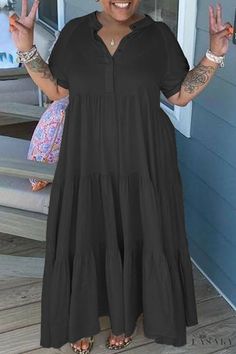 Lasaky - Stylish Patchwork Button Front Dress for Plus Size Women Dress For Chubby, Black Plus Size Dress, Mom Shoes, Plus Size Fall Outfit, Out Of My Comfort Zone, Flattering Outfits, Casual Wear Dress, Collared Shirt Dress, Plus Size Fall