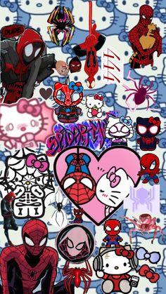 the spiderman and hello kitty stickers are all over