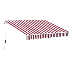 a red and white striped awning on a white background, with the top closed