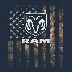 an american flag with rams on it and the word ram written in white across the image