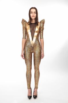 V Catsuit Gold Holographic Bodysuit Aerial Costume | Etsy Holographic Bodysuit, Superhero Dress, Silver Bodysuit, Spandex Catsuit, Aerial Costume, Robot Costumes, Circus Costume, Womens Jumpsuits, Dance Outfits