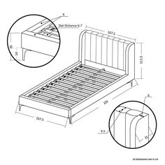 the bed frame is shown with measurements